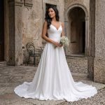 Simple V Neck Wedding Dress Elegant Bridal Gown Lace Back Bride Dress Minimal Bridal Dress