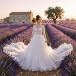 Lace Wedding Dress Long Sleeve Bridal Gown Scoop Neck Beaded Applique Elegant Bride Dress With Train