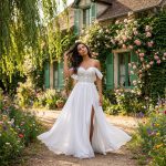 Simple Wedding Dress Slim Fit Bridal Gown Shoulder Split Elegant Bride Dress With Train