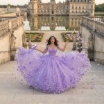 Lavender Prom Dress Quinceanera Ball Gown 3D Flower Princess Gown Cape Party Dress