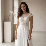 Customized Lace Wedding Dress A Line Bridal Gown Elegant Bride Dress Side Split Wedding Dress Applique Bridal Gown