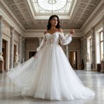 Boho Wedding Dress Puff Sleeve Bridal Gown Off Shoulder Lace 3D Flower Tulle Bride Dress